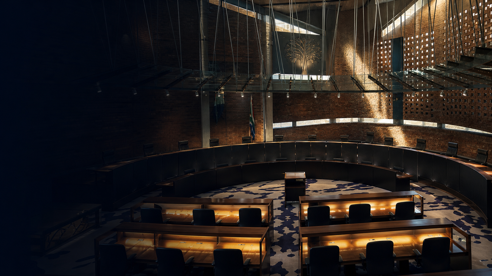 Imposing South African courtroom interior